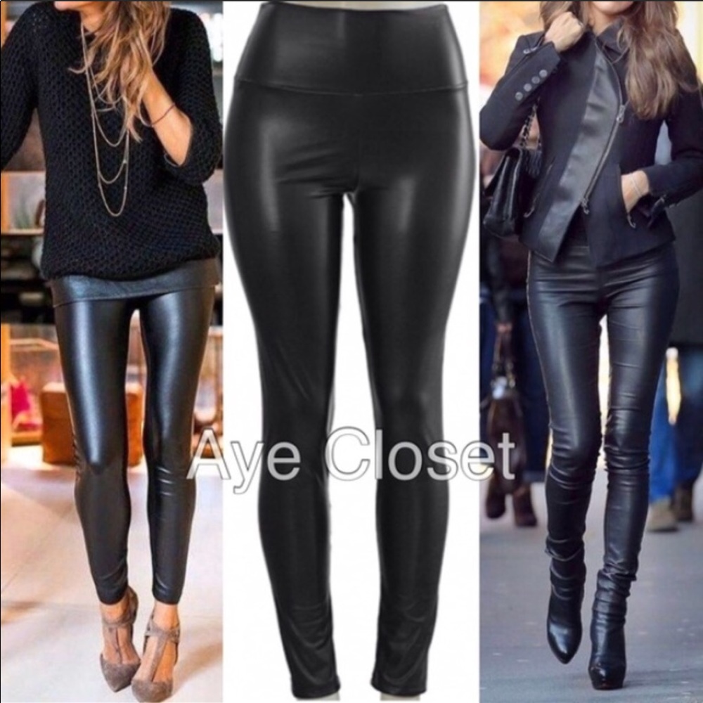 Faux Leather Leggings High Waist Fleece LINED - Picture 4 of 4